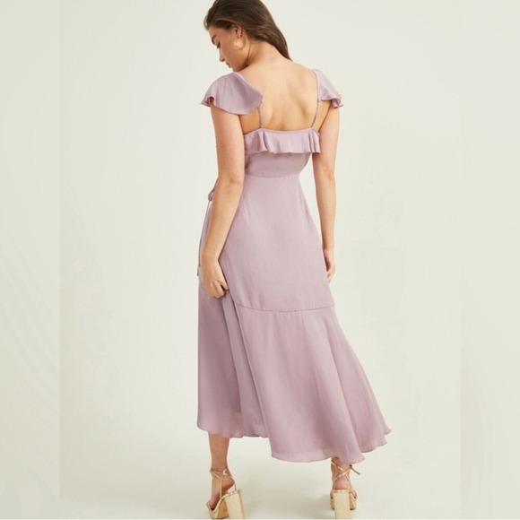 ALTAR'D STATE Louise Satin Faux Wrap Dress in Elderberry Mauve Purple Midi LG - Picture 2 of 11